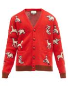 Matchesfashion.com Gucci - Animal-jacquard Wool-blend Cardigan - Mens - Red Multi