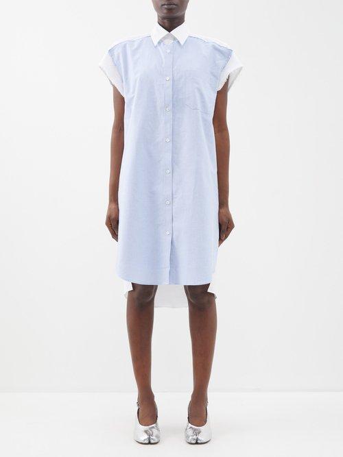 Jw Anderson - Panelled Cotton Shirt Dress - Womens - Blue White