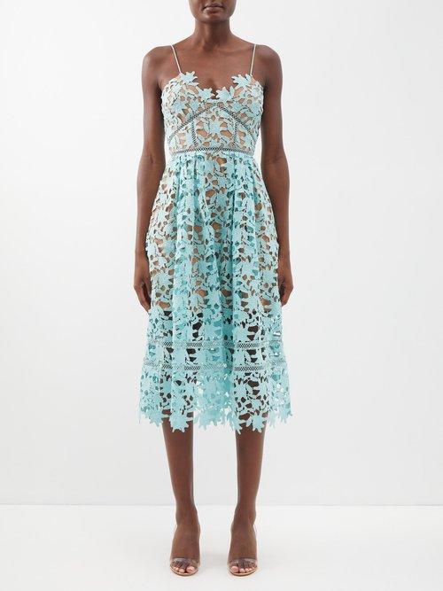 Self-portrait - Azalea Lace Midi Dress - Womens - Blue