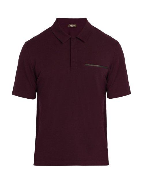 Matchesfashion.com Berluti - Leather Trimmed Cotton Blend Polo Shirt - Mens - Burgundy