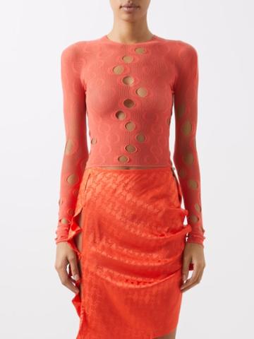 Rui - Cutout Jacquard Cropped Jersey Long-sleeved Top - Womens - Orange