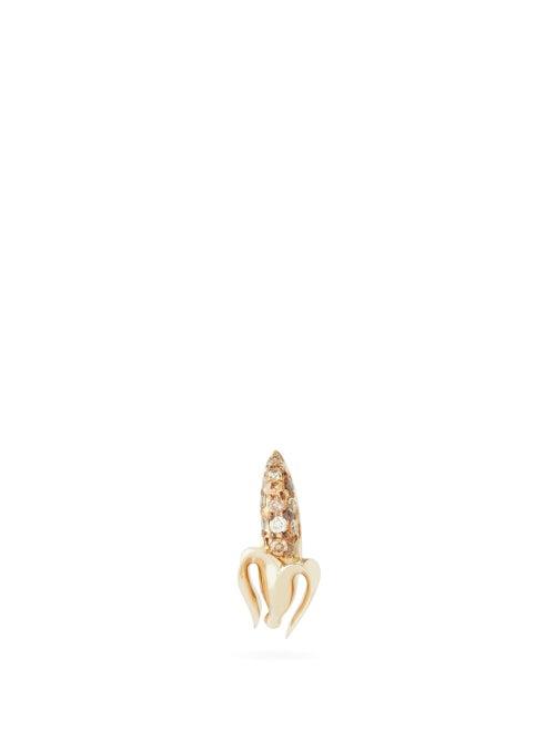 Matchesfashion.com Bibi Van Der Velden - Monkey 18kt Gold & Diamond Mini Banana Earring - Womens - Gold