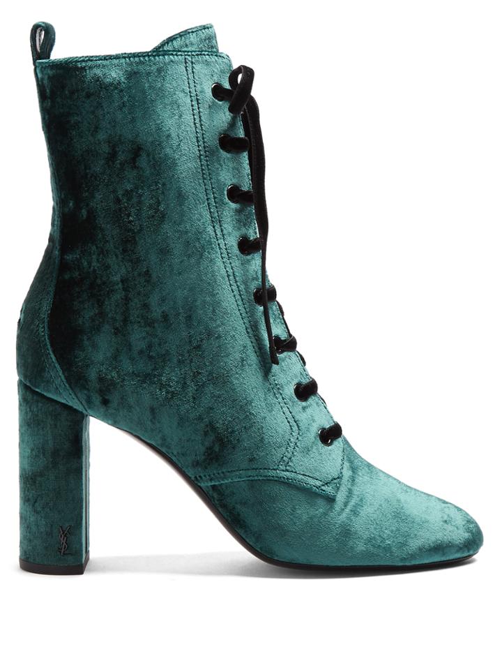 Saint Laurent Loulou Lace-up Crushed-velvet Ankle Boots