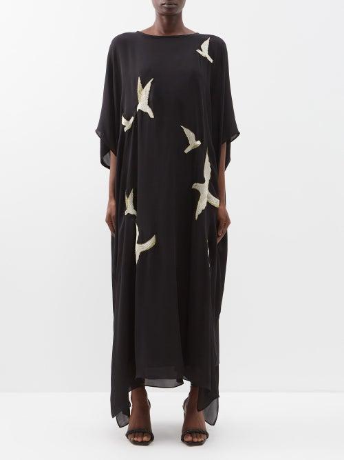 Fil De Vie - Stevie Embroidered Silk-georgette Kaftan - Womens - Black Multi