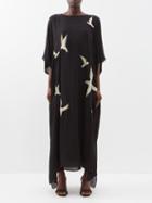Fil De Vie - Stevie Embroidered Silk-georgette Kaftan - Womens - Black Multi