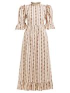 Matchesfashion.com Batsheva - Ruffled Chicago Print Cotton Maxi Dress - Womens - Cream Multi