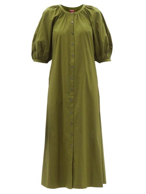 Ladies Rtw Staud - Vincent Cotton-blend Poplin Midi Dress - Womens - Khaki