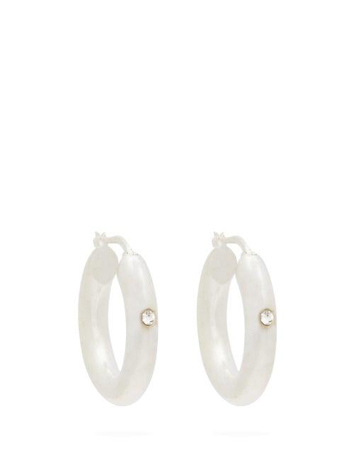 Matchesfashion.com Jil Sander - Crystal Stud Sterling Silver Hoop Earrings - Womens - Silver