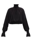 Matchesfashion.com Norma Kamali - Roll-neck Shirred Jersey Peasant Blouse - Womens - Black