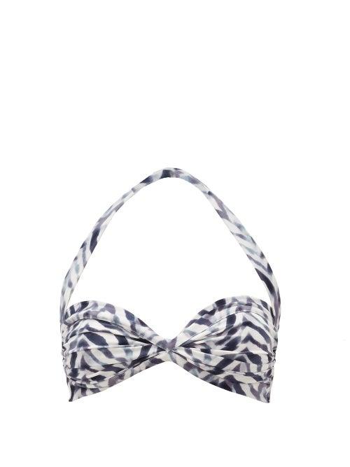 Matchesfashion.com Norma Kamali - Bill Zebra-print Halterneck Bikini Top - Womens - Blue Print