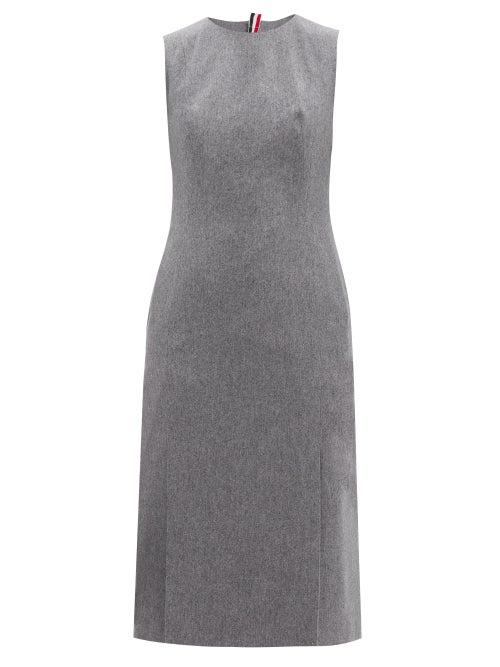 Ladies Rtw Thom Browne - Tricolor-trim Boiled Wool-blend Pencil Dress - Womens - Grey