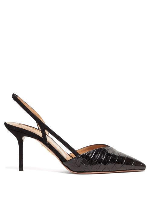 Matchesfashion.com Aquazzura - Salome 75 Leather Slingback Pumps - Womens - Black