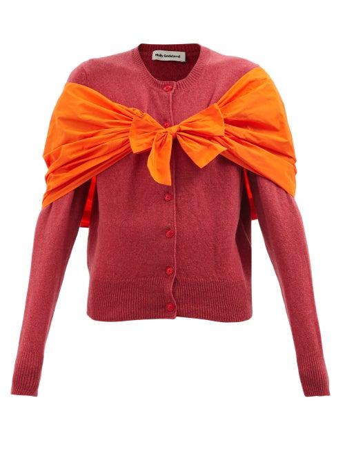Molly Goddard - Arietta Taffeta-shawl Wool Cardigan - Womens - Red