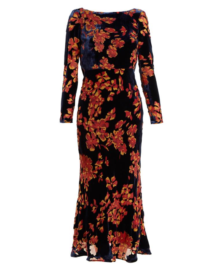 Saloni Tina Boat-neck Floral Devor Dress