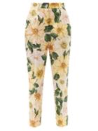 Matchesfashion.com Dolce & Gabbana - Camellia-print Cotton Tapered-leg Trousers - Womens - Yellow Print