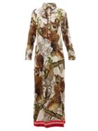Matchesfashion.com F.r.s - For Restless Sleepers - Aura Owl Print Silk Crepe Dress - Womens - Ivory Multi