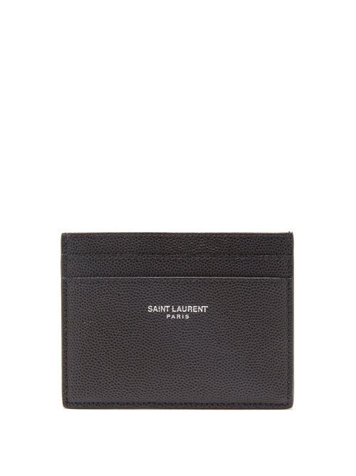 Matchesfashion.com Saint Laurent - Logo-print Grained-leather Cardholder - Mens - Black