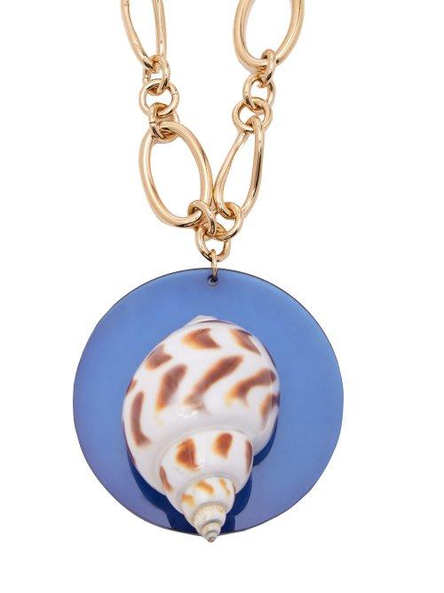 Matchesfashion.com Rebecca De Ravenel - Sirena Shell And Gold Plated Pendant Necklace - Womens - Blue