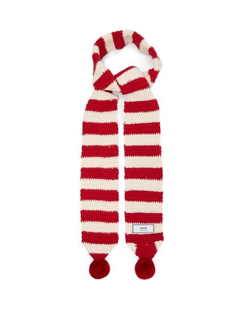 Matchesfashion.com Ami - Striped Hand-crocheted Scarf - Mens - White Multi