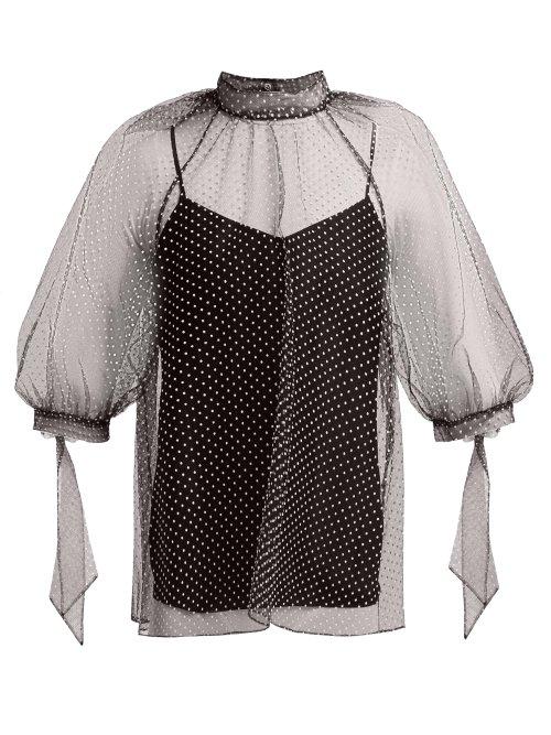 Matchesfashion.com Erdem - Nayla Polka Dot Tulle Blouse - Womens - Black White