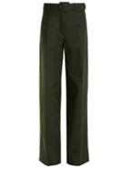 Matchesfashion.com Oscar De La Renta - High Rise Wide Leg Cotton Blend Trousers - Womens - Dark Green