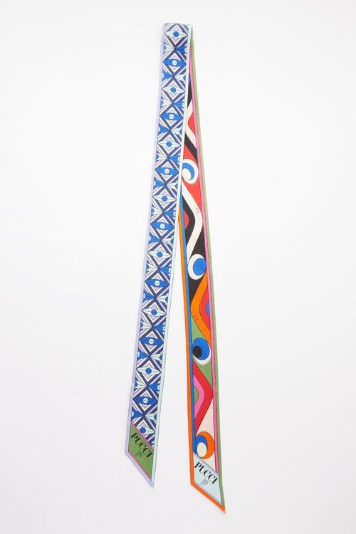 Pucci - Dischi And Moire-print Silk Scarf - Womens - Blue Multi