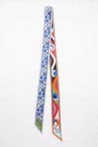 Pucci - Dischi And Moire-print Silk Scarf - Womens - Blue Multi