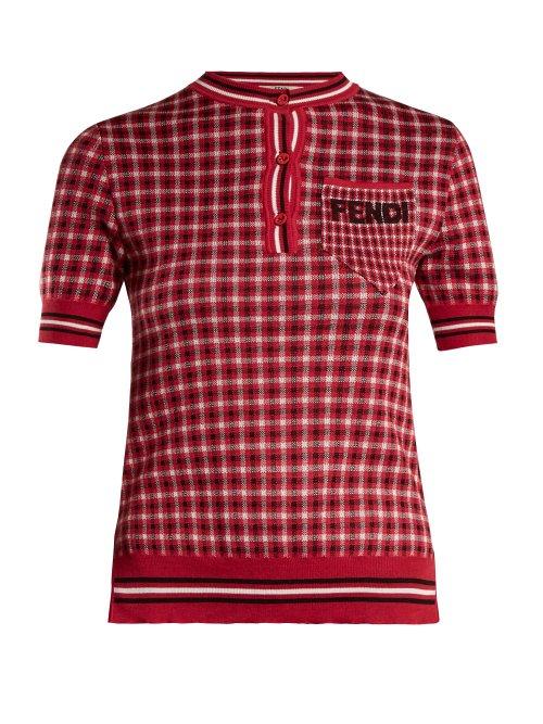 Matchesfashion.com Fendi - Checked Wool And Silk Blend Sweater - Womens - Red Multi