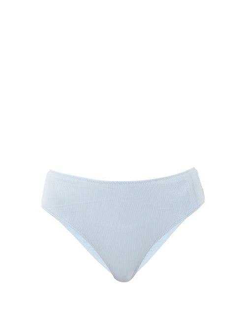 Matchesfashion.com Ganni - High-rise Ribbed Bikini Briefs - Womens - Light Blue