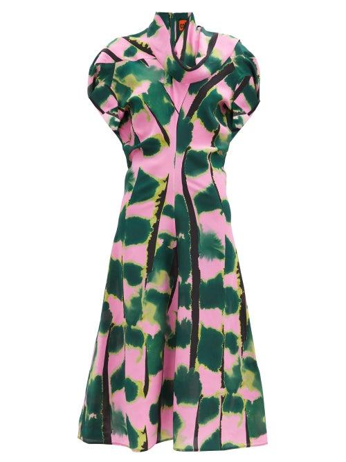 Matchesfashion.com Colville - Tiger Tail Print Silk-crepe Dress - Womens - Green