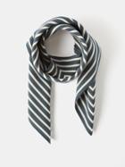 Toteme - Striped Monogram-print Silk-twill Scarf - Womens - Blue Stripe