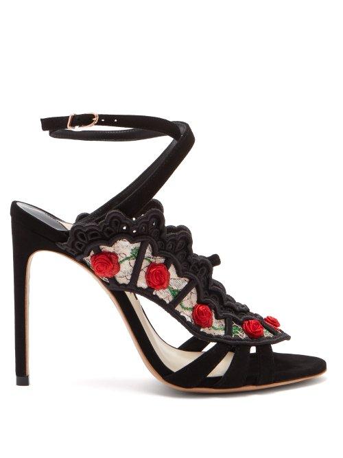Matchesfashion.com Sophia Webster - Carmen Rose Appliqud Suede Sandals - Womens - Black