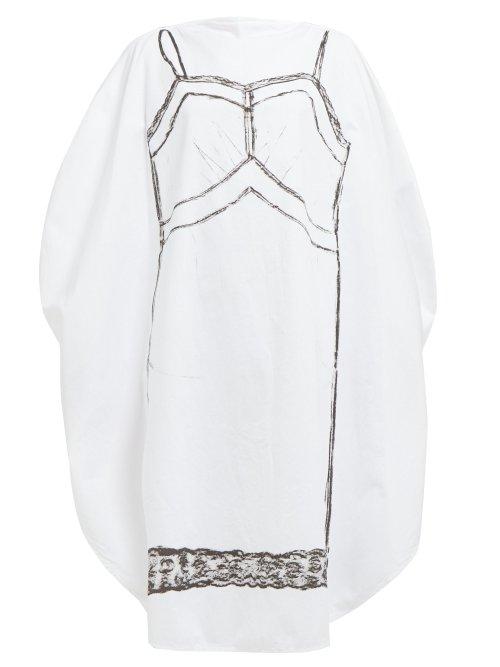 Matchesfashion.com Mm6 Maison Margiela - Trace Marked Print Circle Cotton Dress - Womens - White