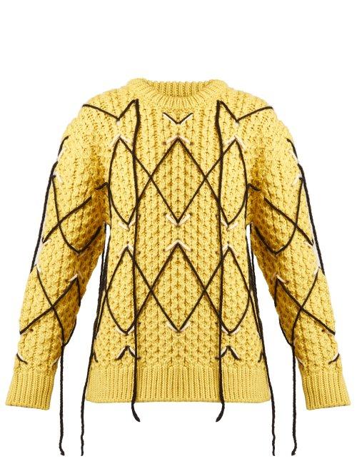 Matchesfashion.com Calvin Klein 205w39nyc - Cable Knit Wool And Mohair Blend Sweater - Womens - Yellow