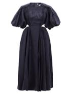 Aje - Revitalise Puff-sleeve Cutout Linen-blend Dress - Womens - Navy