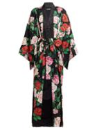 Matchesfashion.com Dolce & Gabbana - Rose Print Silk Blend Crepe Coat - Womens - Black Multi
