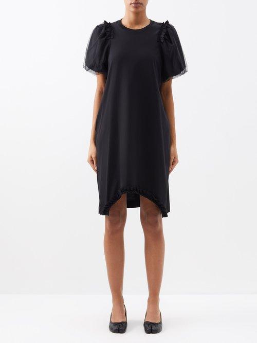 Simone Rocha - Tulle Puff-sleeve Cotton-jersey Midi Dress - Womens - Black