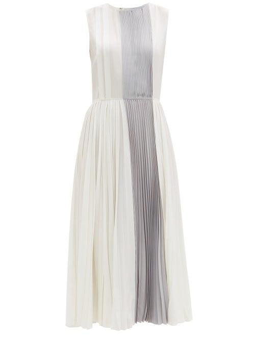 Matchesfashion.com Luisa Beccaria - Panelled Pleated Crepe Dress - Womens - White Multi