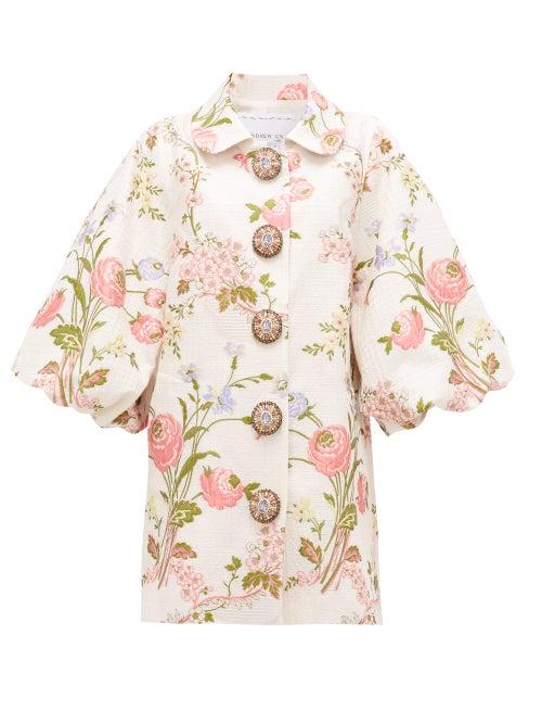 Matchesfashion.com Andrew Gn - Bubble-sleeve Floral-jacquard Opera Coat - Womens - White Multi