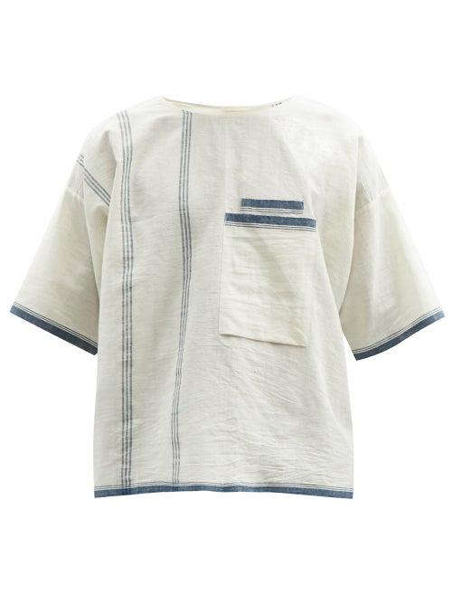 Matchesfashion.com Harago - Chest-pocket Striped Cotton T-shirt - Mens - Cream