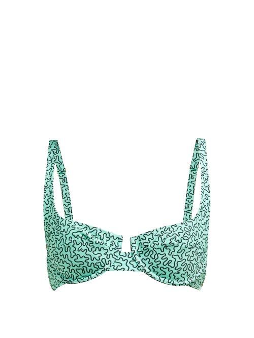 Matchesfashion.com Fisch - Grenadins Linear Print Underwired Bikini Top - Womens - Green