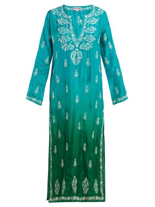 Matchesfashion.com Juliet Dunn - Sequin Embellished Embroidered Silk Kaftan - Womens - Green Multi
