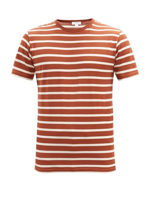 Matchesfashion.com Sunspel - Striped Supima Cotton-jersey T-shirt - Mens - Dark Orange