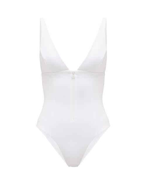 Matchesfashion.com Dos Gardenias - Roos V-neck Zipped Swimsuit - Womens - White