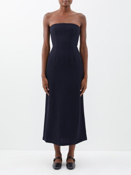 Raey - Organic-wool Crepe Bandeau Midi Dress - Womens - Navy