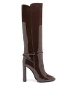 Matchesfashion.com Saint Laurent - Soixante Seize Patent-leather Knee-high Boots - Womens - Dark Brown