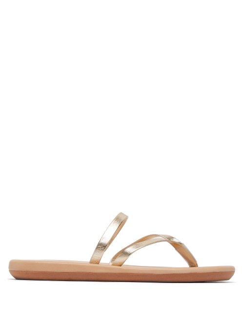 Matchesfashion.com Ancient Greek Sandals - Cross Strap Metallic Leather Slides - Womens - Gold
