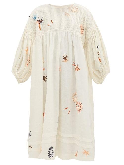Matchesfashion.com Story Mfg. - Mon Embroidered Linen And Cotton Midi Dress - Womens - White Multi