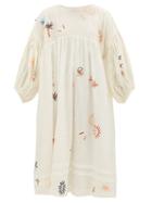 Matchesfashion.com Story Mfg. - Mon Embroidered Linen And Cotton Midi Dress - Womens - White Multi