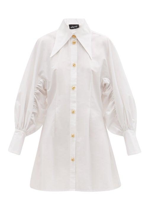 Matchesfashion.com Elzinga - Balloon-sleeve Cotton-poplin Shirt Dress - Womens - White